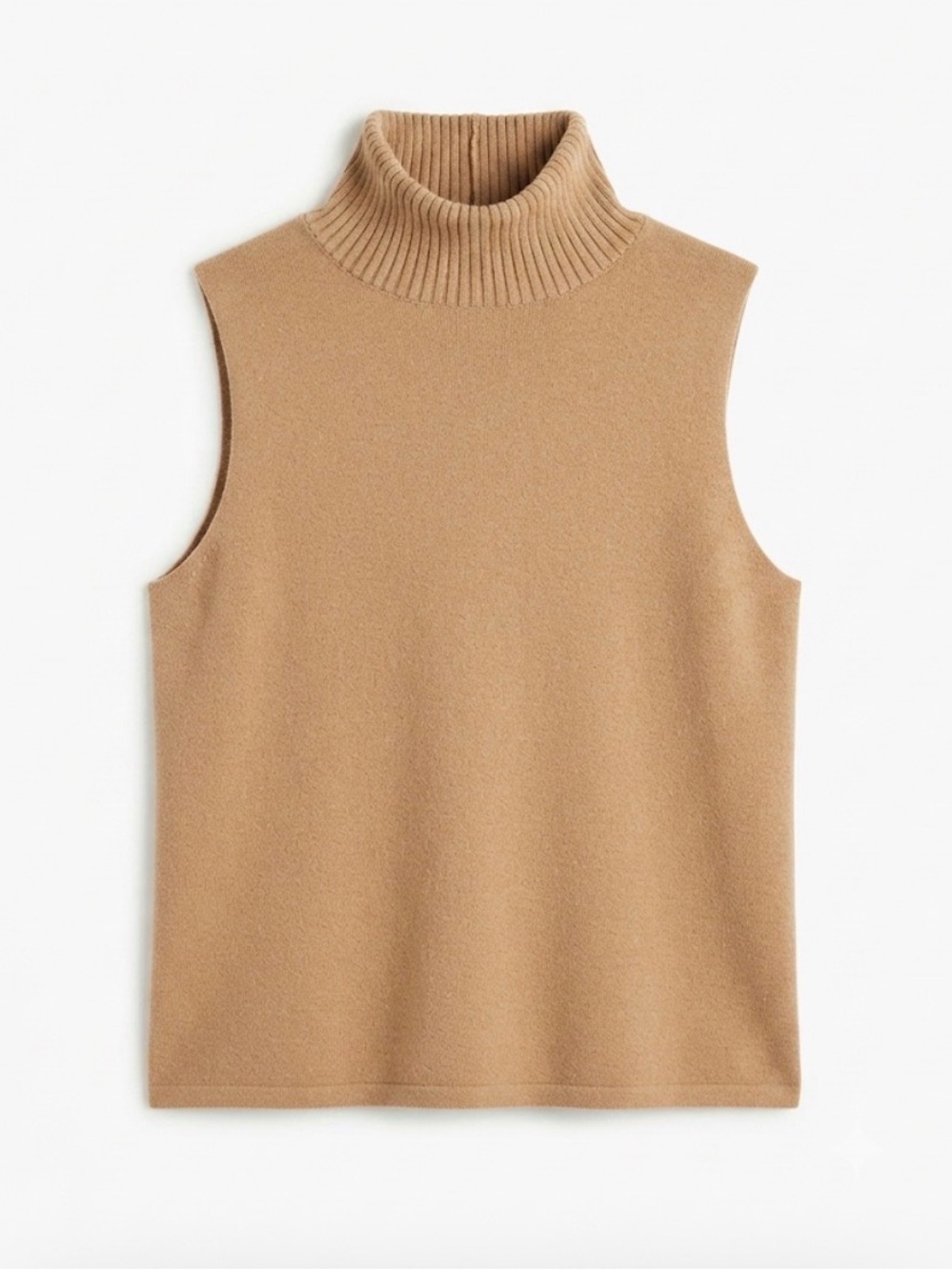 Zara Tan Sleeveless Ribbed Turtleneck Sweater Top